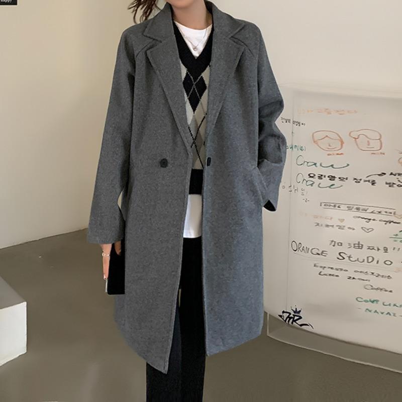 

Women's Wool & Blends Medium And Long Suit Collar Coat 2021 Autumn Winter Thickened Small Man, Black