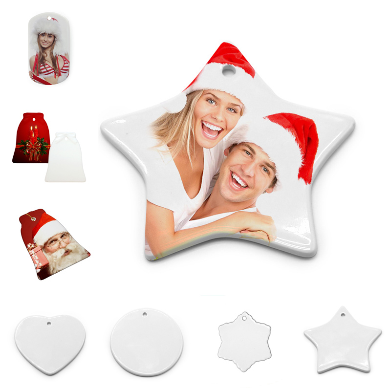 

Fashion Creativity DIY Sublimation Blank Ceramic Pendant Christmas Ornaments Heat Transfer Printing Ceramics Ornament 6 Styles
