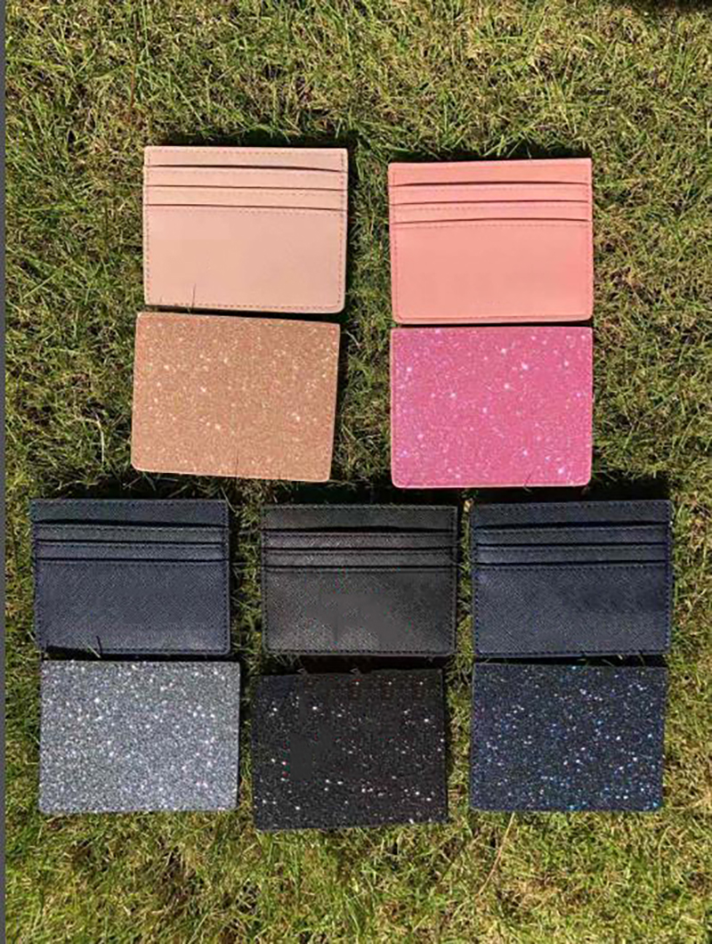 

Brand designer full glitter Card Holders short mini wallets Money Clip women PU leather 5 color 57ap92, Pink