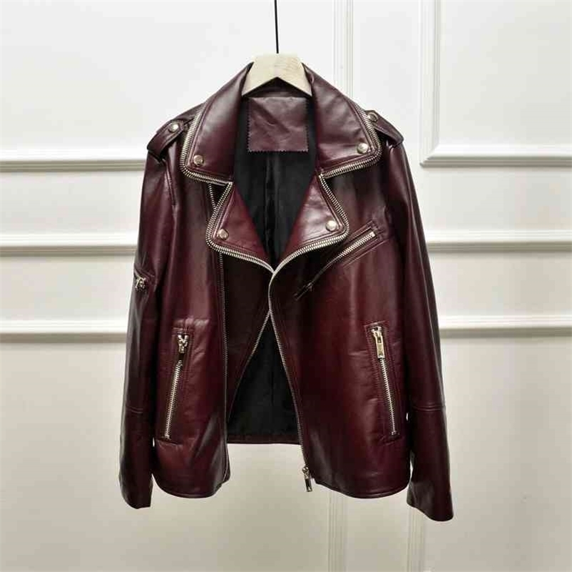 

Women Casual Jacket Spring Autumn Loose Long Sleeve Zipper Short Leather Coats Fashion Female Black Pu Outwear 210602