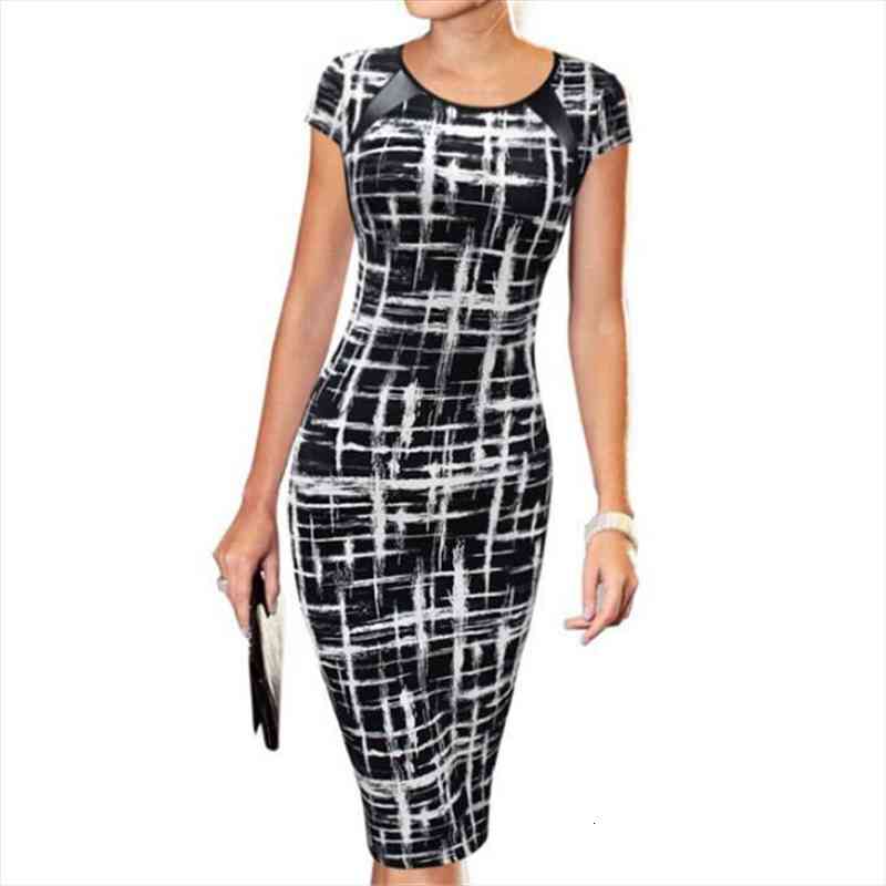

Women Dresses Summer Casual Short Sleeve O-neck Print Slim Office Dress Sexy Bodycon Party Dresses Vestido Plus Size 2xl, Black;gray