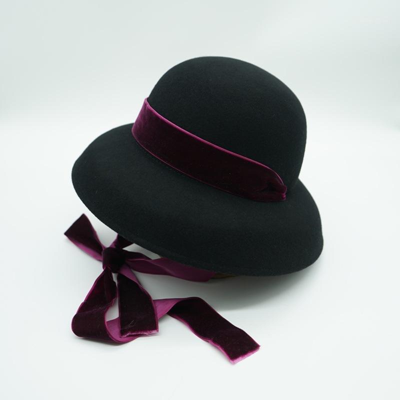 

Berets 2021 Vintage Elegant Hepburn Style Velvet Straps Wool Lady Bucket Cap Autumn/winter Fashion Fisherman Hat, Blue