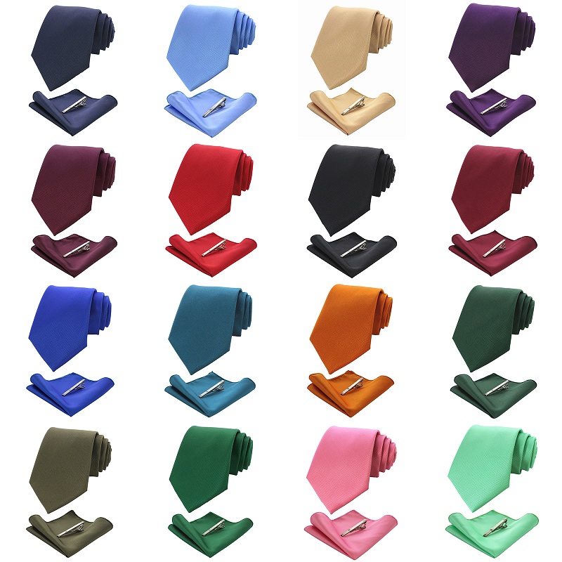 

Mens Silk Necktie Tie Set Clip Multicolored Floral Pocket Square Wedding Business