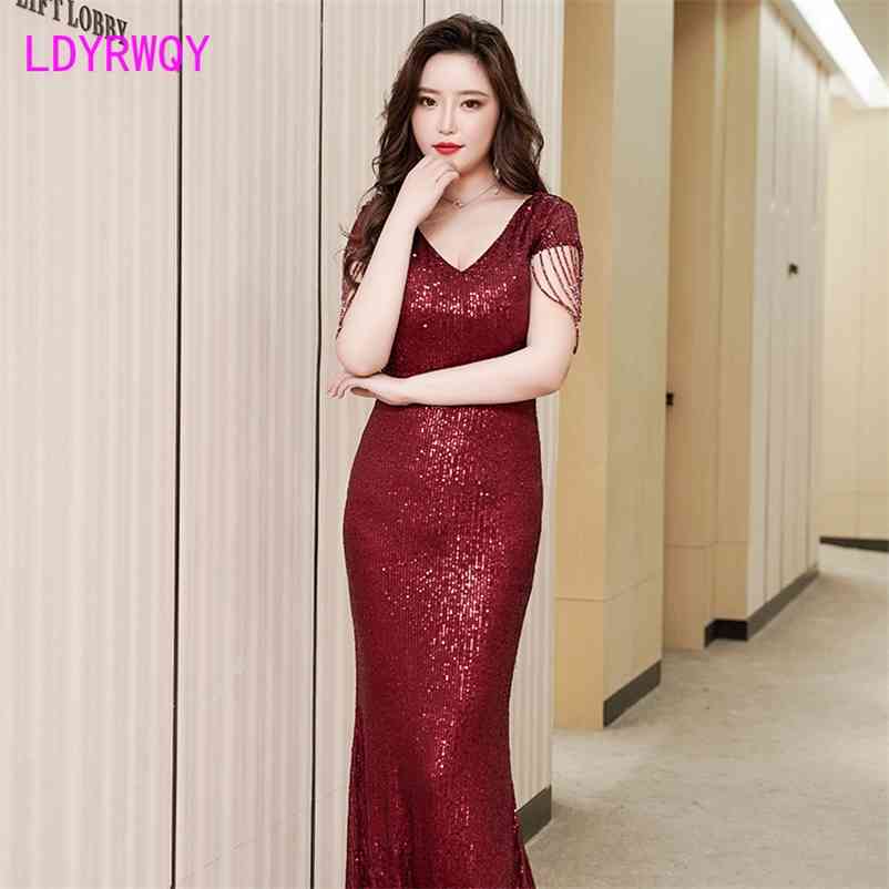 

LDYRWQY sexy evening dress Regular V-Neck Winter Polyester Knee-Length Zipper Office Lady 210603, Apricot