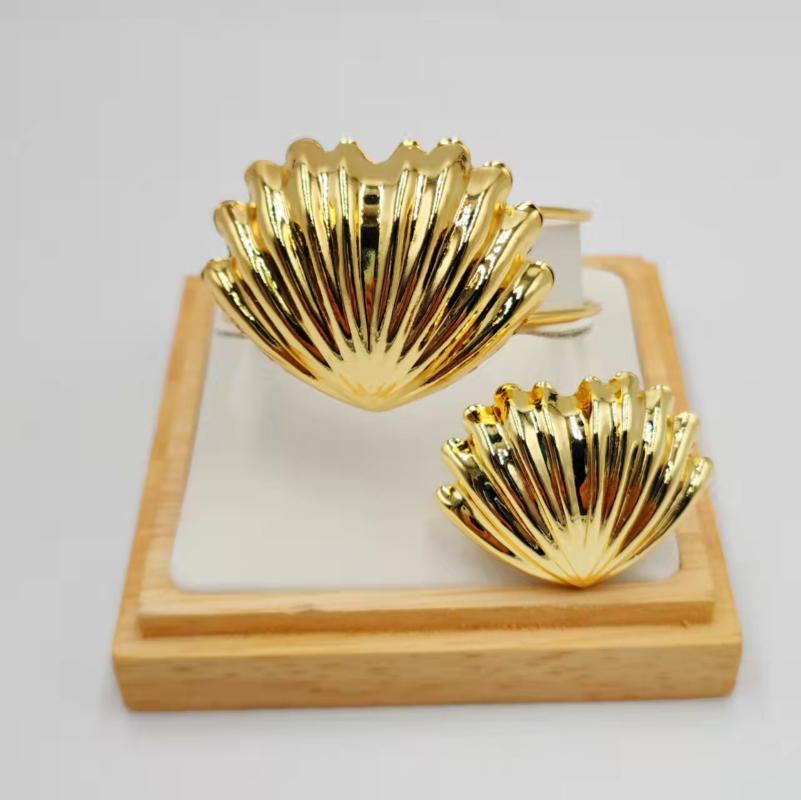 

Bangle Fashion 750 Gold Color Jewelry Set For Women's African Bead Bracelet Ring, Black