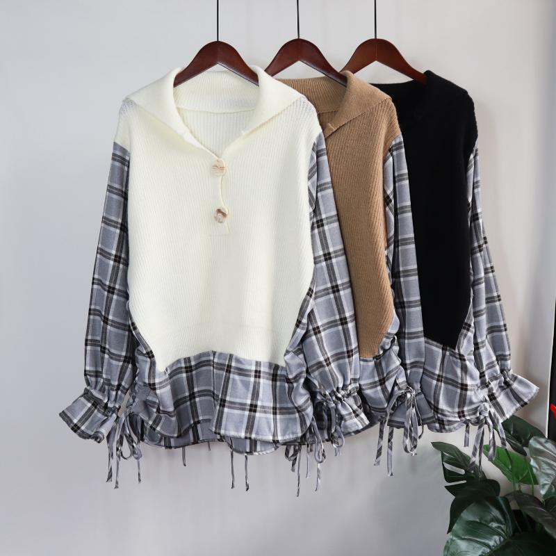 

Women's Sweaters GTGYFF Fashion Korean Style Pull Femme Black Khaki White Plaid Pullover With Long Sleeve Ladies Oversize Tops