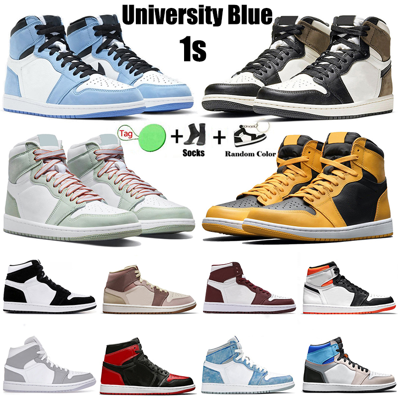 

Jordan1s University Blue Mens Women Basketball Shoes Air Jordan Jumpman 1 High OG Dark Mocha Pollen Twist Trainers Hyper Royal Seafoam Sports Sneakers Size 13, #16 high dark mocha 36-47