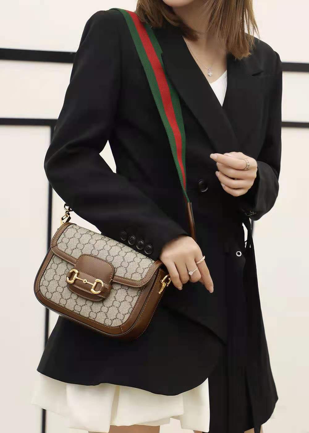 

Classic Mini Shoulder Bag 20*18cm Horsebit + Hook Design! Two Beautiful 1955 Saddle Box Straps With Size Ddfha