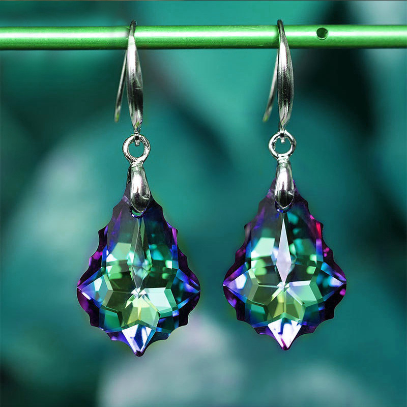 

Austrian Crystal Earrings Cuff For Women S925 Silver Needle Baroque Leaf Dangle Earring Party Jewelry