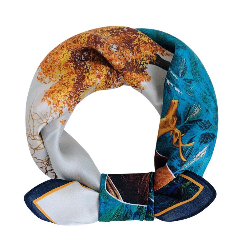 

Scarves 2022 Fashion 100% Silk Satin Hair Scarf Women Handkerchief Printed Female Square Head Bandana Small Neck Hijab Girl Neckerchief, Blue;gray