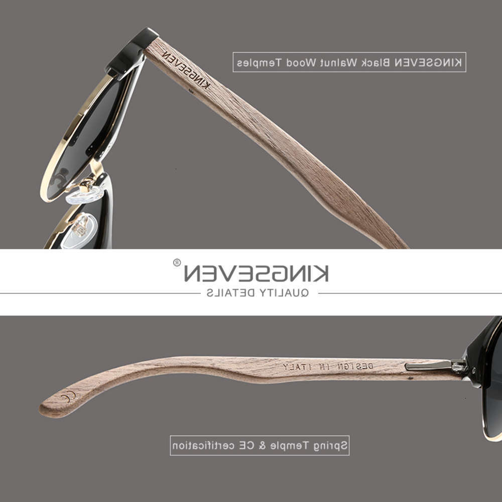 

Highend accessories Kingseven Handmade Black Walnut Wood Sunglass Men Polarized UV Protection SemiRandom Retro Glass Women Oculos