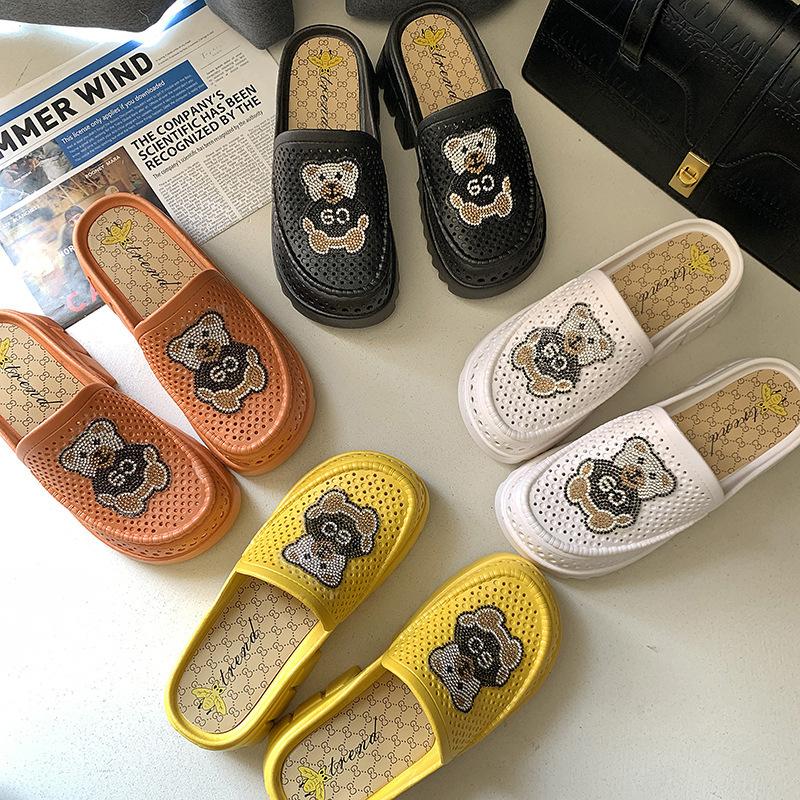 

Slippers 2021 Women Open Toe 2cm Heels Cute Cartoon Bear Stylish Soft Comfort Non-Slip Bathroom Summer A852, Orange