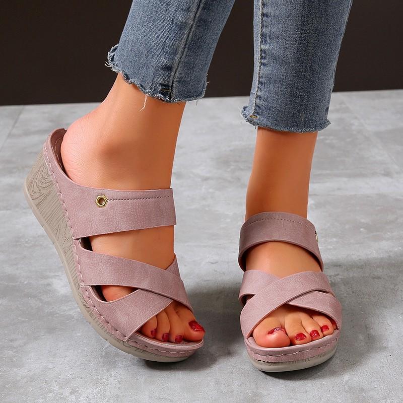 

Beautiful 2021 Style 43 High Quality Summer Heels Platform Slippers Ladies Wedges Muller Sandals Women, Pink