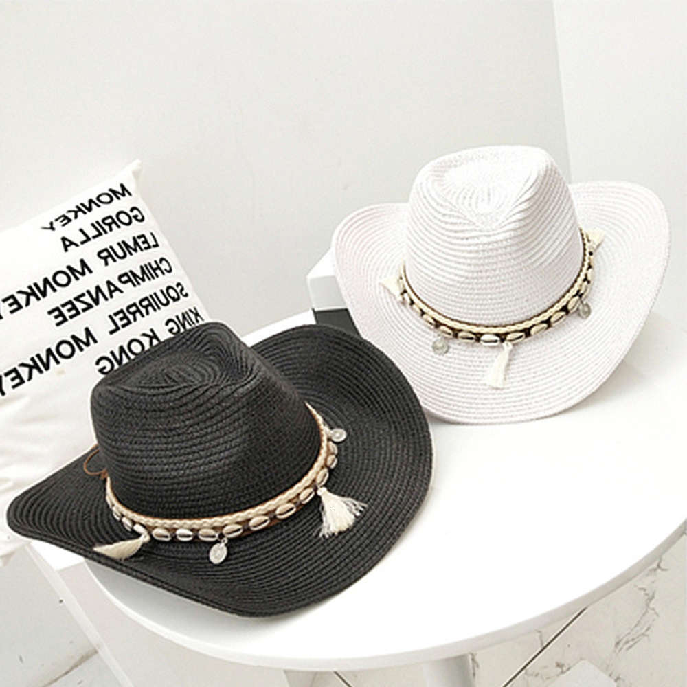 

Straw hat, shell tassel, ethnic wind woven sun outdoor beach travel hat, Blue;gray