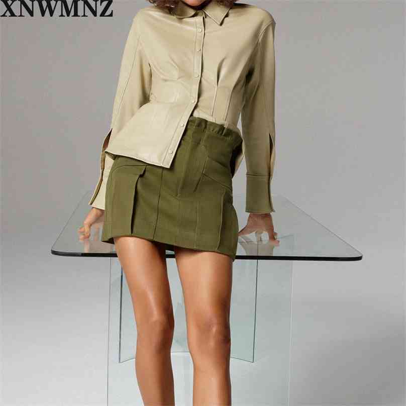 

women faux leather shirt Tailored with a regular collar and long sleeves Darted detail Snap-button 210520, Light green