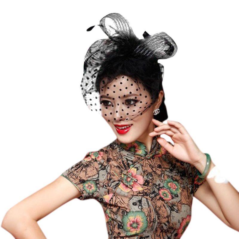 

Hair Clips & Barrettes Womens Retro Wave Point Mesh Veil Hat Fluffy Feather Solid Color Alligator Clip Half Face Cover Bowknot Fascinator Sm, Golden;silver