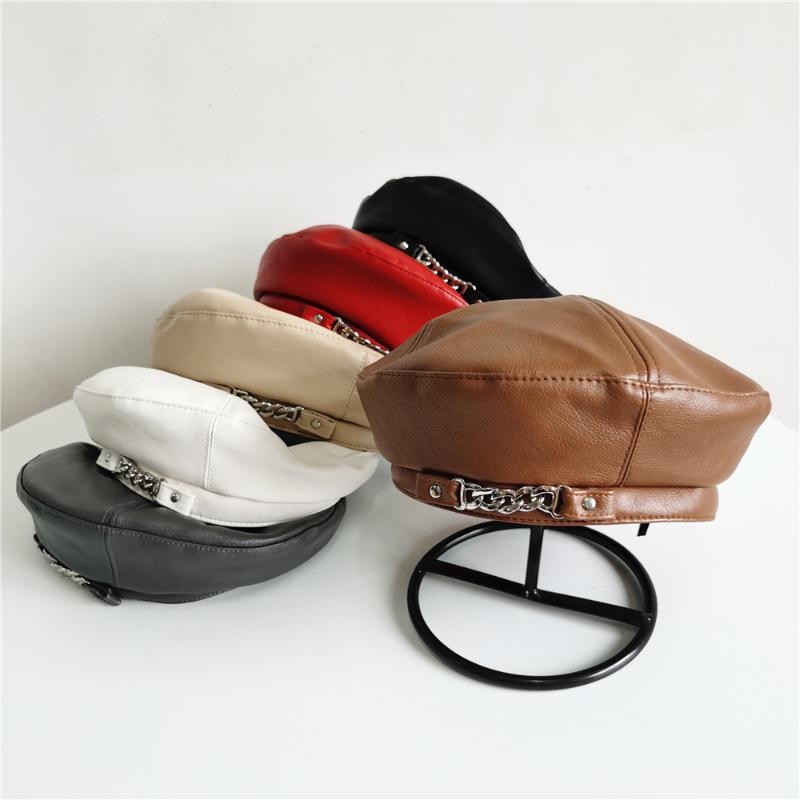 

Berets Chain Of Cortical Beret Children English Octagonal Cap Restoring Ancient Ways Japanese Web Celebrity Pu Leather Painter Han Edit, White