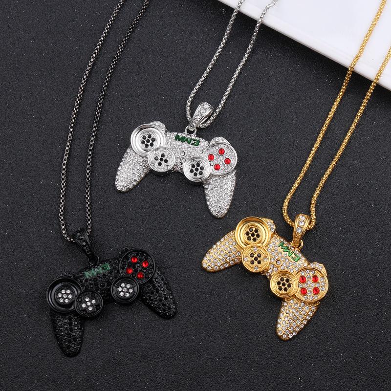 

Pendant Necklaces Hip Hop Jewelry Game Console Handle Necklace Gold Chain Cubic Zirconia Charms Boys Birthday Gifts