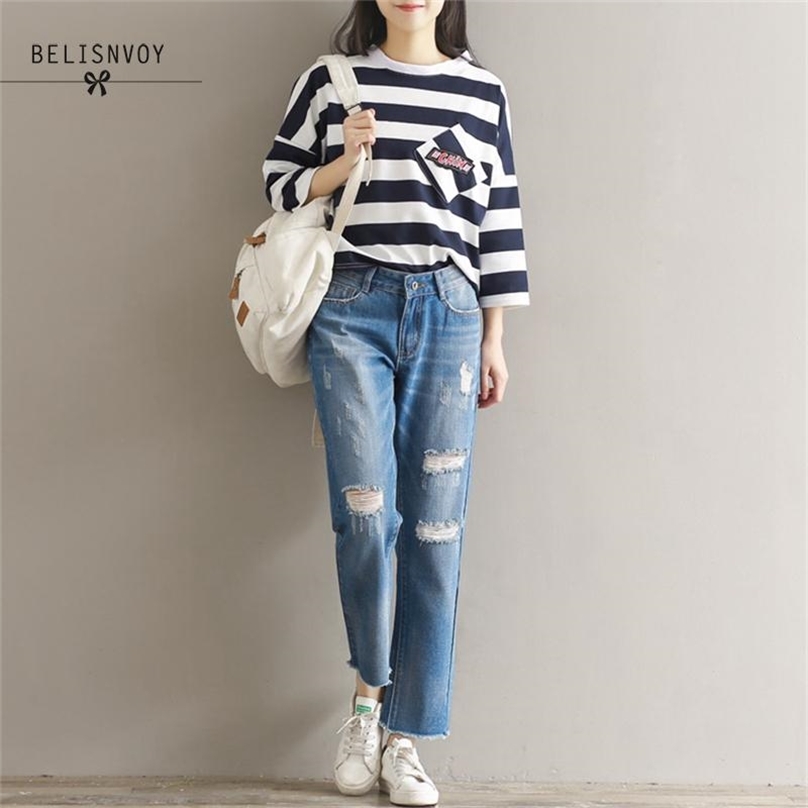 

Ripped Jeans Woman Plus Size 4xl Boyfriend For Women Female Mid Waist Vintage Harem Pants Loose Trousers 210520, Blue