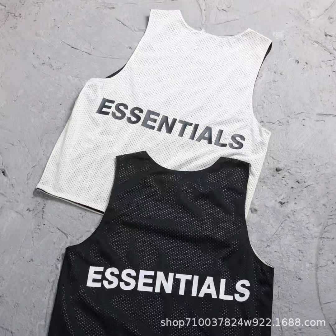 

Fashion essentials Fog double line high street loose basketball mesh vest sleeveless T-shirt couple, White;black