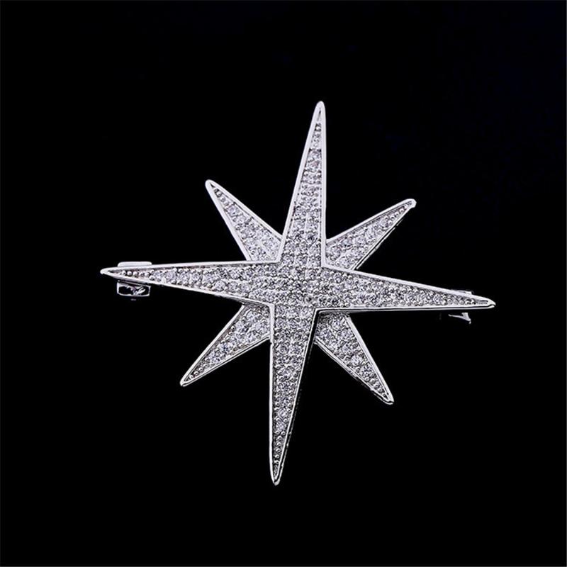 Pins, Brooches Fashion High-grade Micro Inlay Zircon Six-pointed Star Brooch Collar Needle Pins Accessories Badge Jewelry-image-707212023