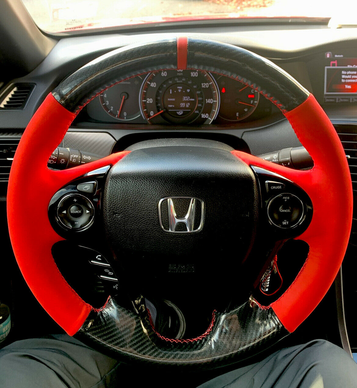 

For Honda Accord Steering Wheel Cover Carbon Fiber/ Red Suede