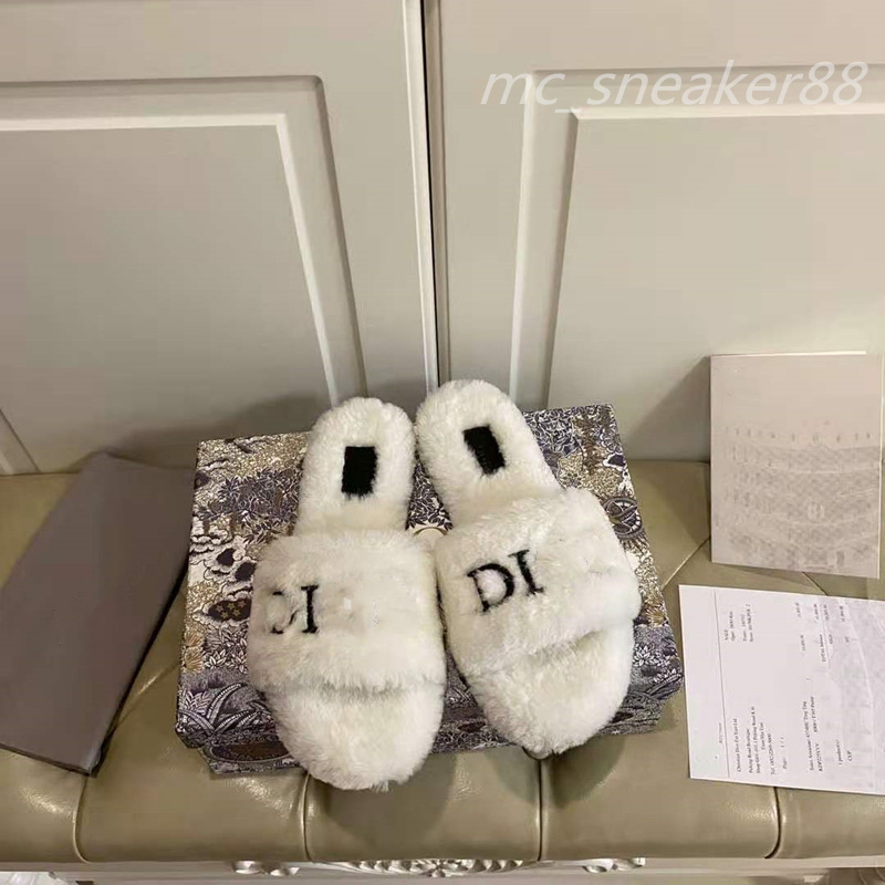 

Winter Warm Loafers Fur Muller Slipper Fashion Women Letter Print Fluffy Furry Slippers Ladies Comfortable Flip Flops sandals size 35-40, Di slipper