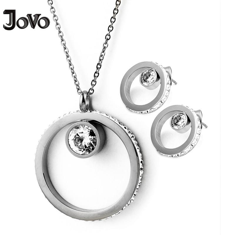 

Earrings & Necklace Gold Color Cubic Zirconia Set For Women Female Round Pendant CZ Christmas Gift, As pic