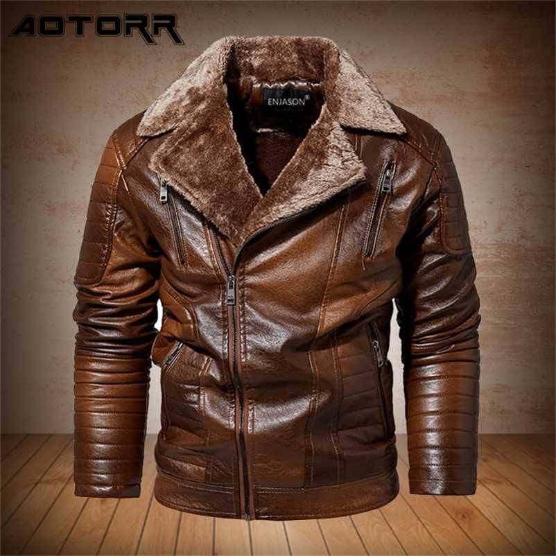 

Classic Winter Men Leather Coat Fleece Jacket Fashion Motorcycle Jacket Retro PU Casual Leather Jackets Mens Warm Coats 211110, Nejs2160brown
