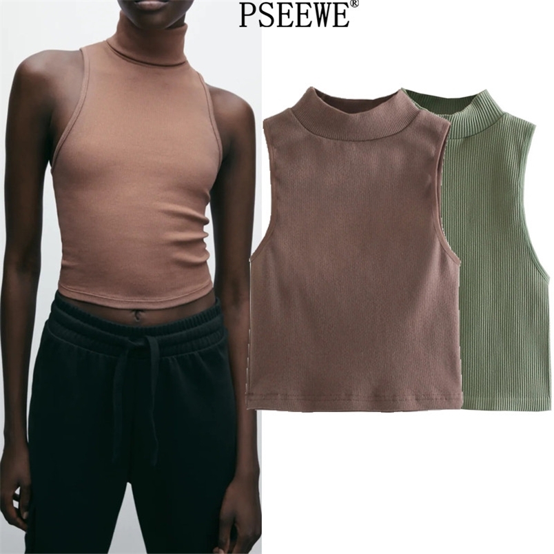 

Top Woman Seamless High Neck Halter Crop Female Fashion Slim Basic Street Sleeveless Sexy Ladies s 210519, Army green