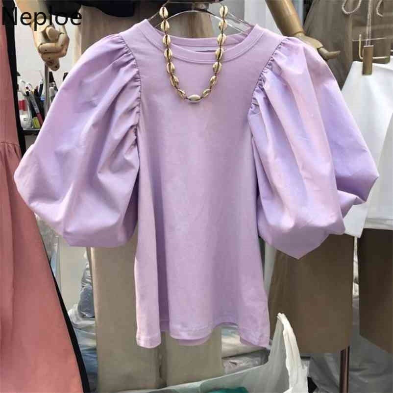 

Neploe Korean T Shirt for Women Summer Clothing Puff Lantern Sleeve Tops White Tees Fashion Temperament Tshirt Femme Shirts 210722, Black