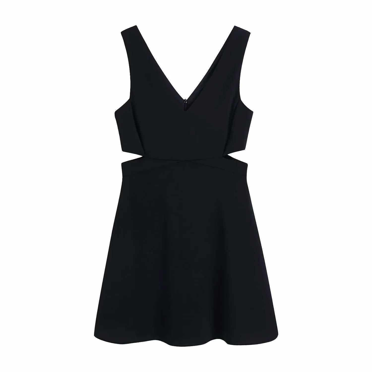 

Women Cut-out Dress V-neck Sleeveless Wide Straps Elegant Sexy Chic Lady High Fashion Woman Black Dresses 210709