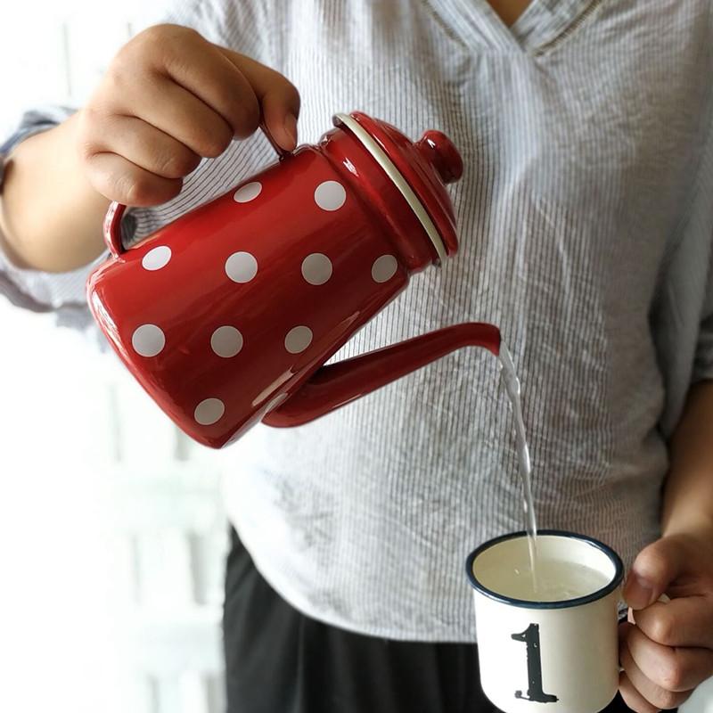 

Coffee Pots 1.1L High-grade Enamel Pot Cafetera Pour Over Drip Kettle Barista Milk Water Jug Pitcher Teapot For Gas Induction Cooker