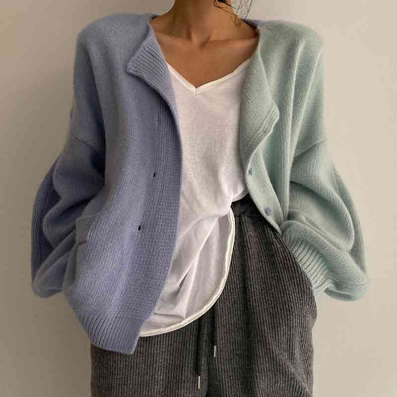 

women's sweaters nomikuma causal o-neck contrast colour cardigan mesh long female sleeve korean fashion sweater jacket 6l841 np59, White;black