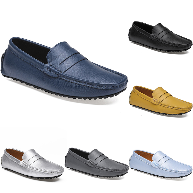 

leather peas men's casual driving shoes soft sole fashion black navy white blue silver yellow grey footwear all-match lazy cross-border 38- color113