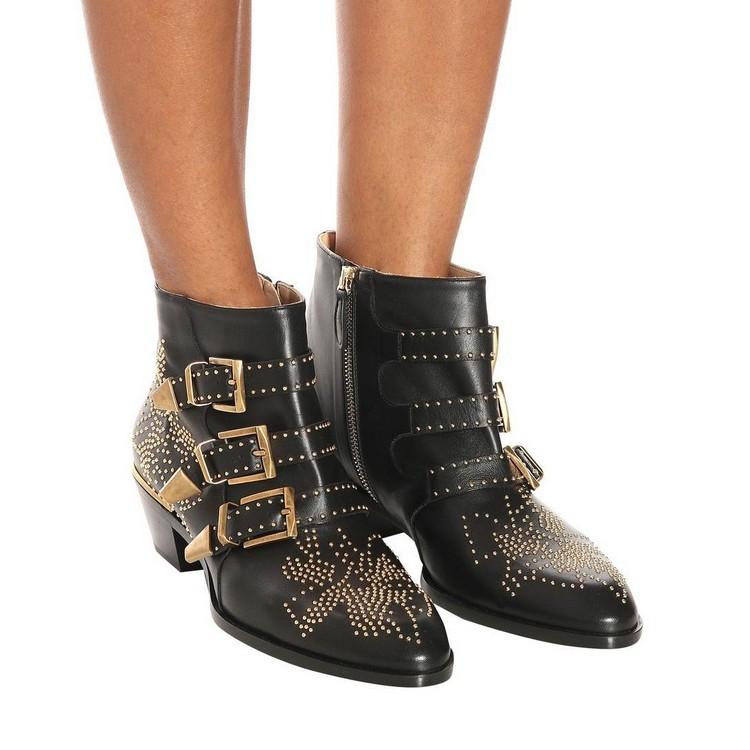 

Boots Autumn And Winter 2021 Ankle Rivet Short Cowhide Thick Heel Low Women's Shoes, Black