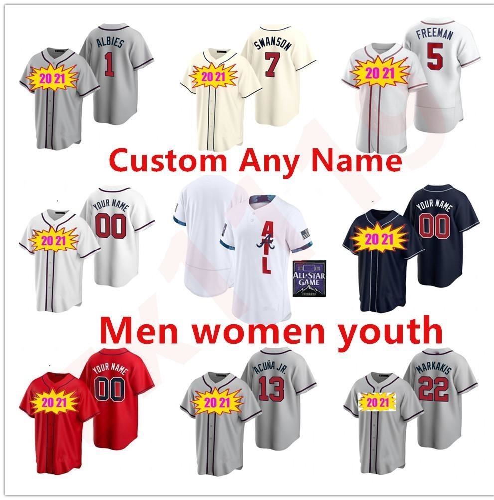 

2021 Atlanta Baseball jerseys Men Women kids youth 13 Ronald Acuna Jr Freddie Freeman 7 Dansby Swanson 24 Deion Sanders Chipper Jones Brave jersey, As shown in illustration
