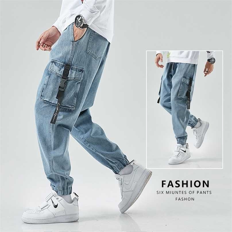 

Men Joggers Cargo Denim Pants Baggy Harem Japanese Streetwear Styke Male Ankle Harajuku Casual Hip Hop Jeans Trousers 211111, Blue