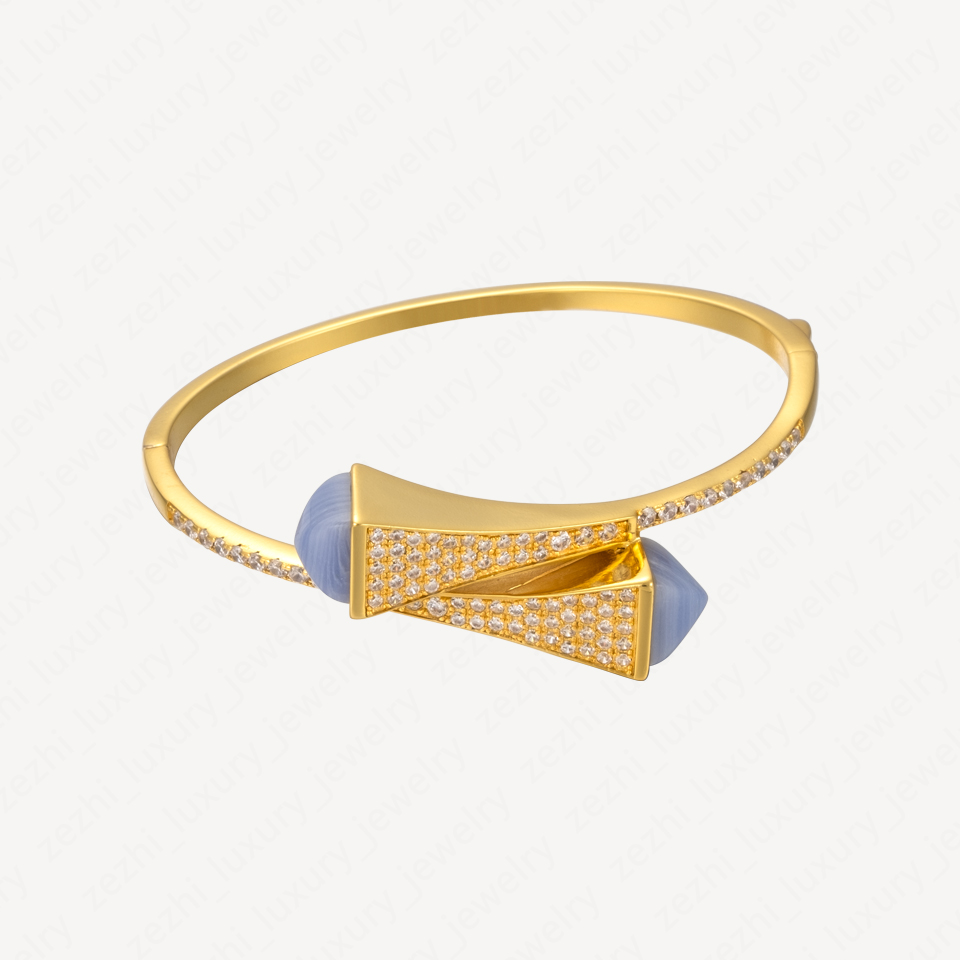 Fashion Charm Bracelets For Women 18k Gold Plated Beaded Bracelet Love Forever Blue Agate Bangle Christmas Gifts Accessories With Jewelry Pouches-image-739325941