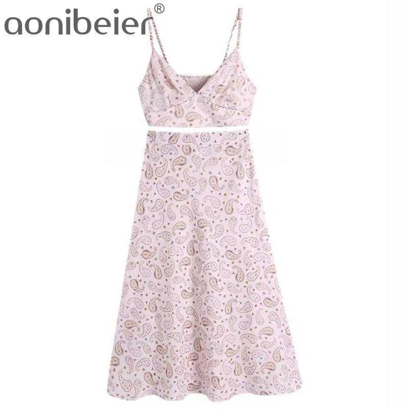 

Vintage Paisley Print Casual Two Piece Sets Summer Shirred Back Cami Crop Top + High Waist Maxi Skirt Women Outfits 210604, 01