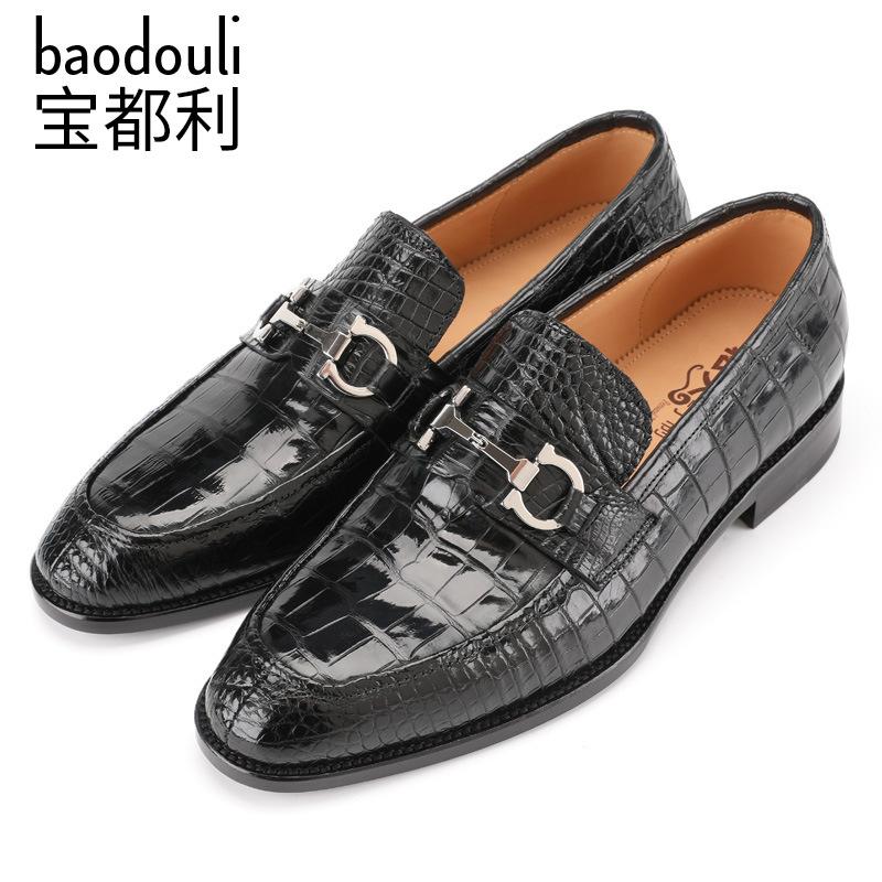 

Alligator Shoes Men's Youth Business Suits Crocodile Belly Leather Dress, Black