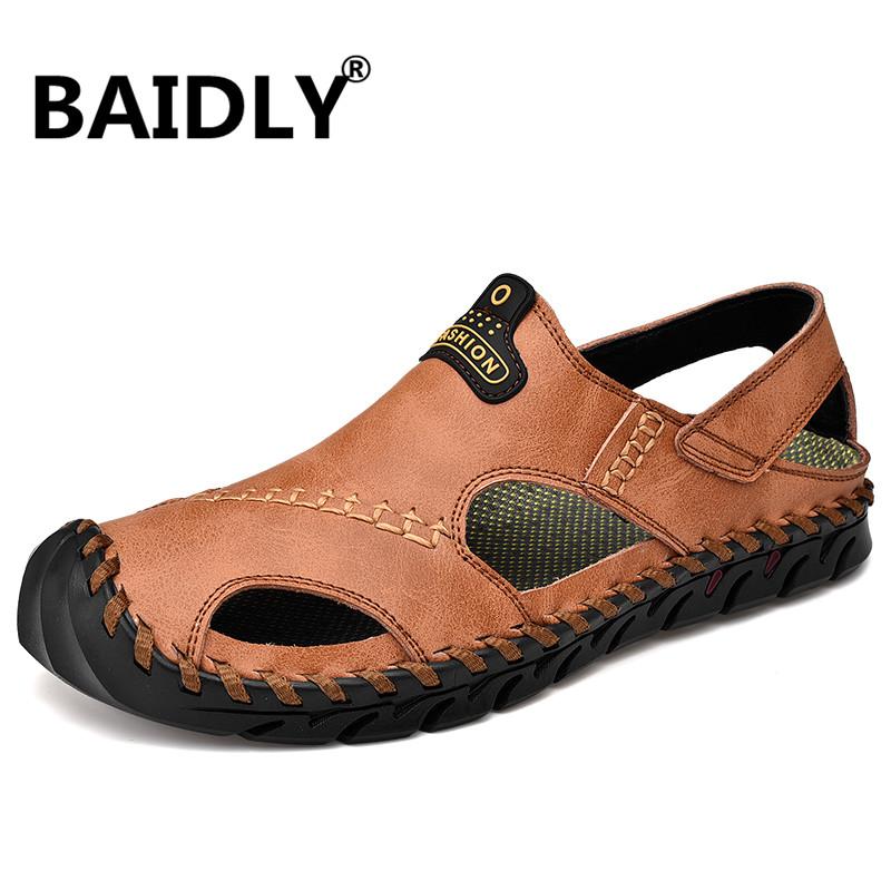

Sandals Big Size Genuine Leather Men Summer Beach For Man Fashion Brand Outdoor Casual Sneakers, Black