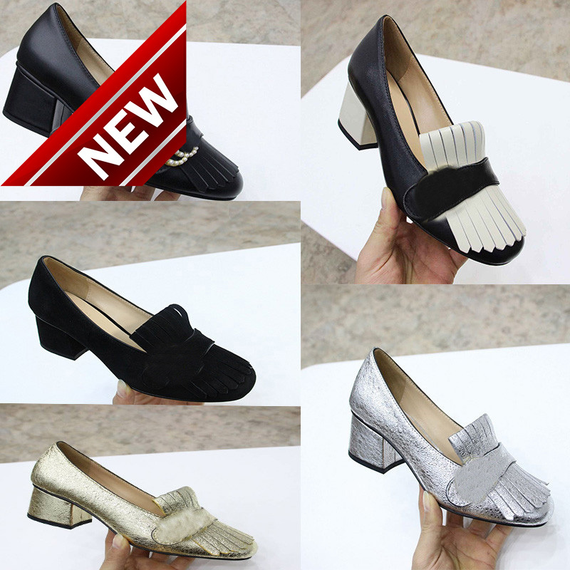 

Designer Women High Heel Sandals Marmont Pumps Embroidered Real Leather Loafer Shoes Gold Bees Chunky heels Summer Wedding Party Shoes Size, Box