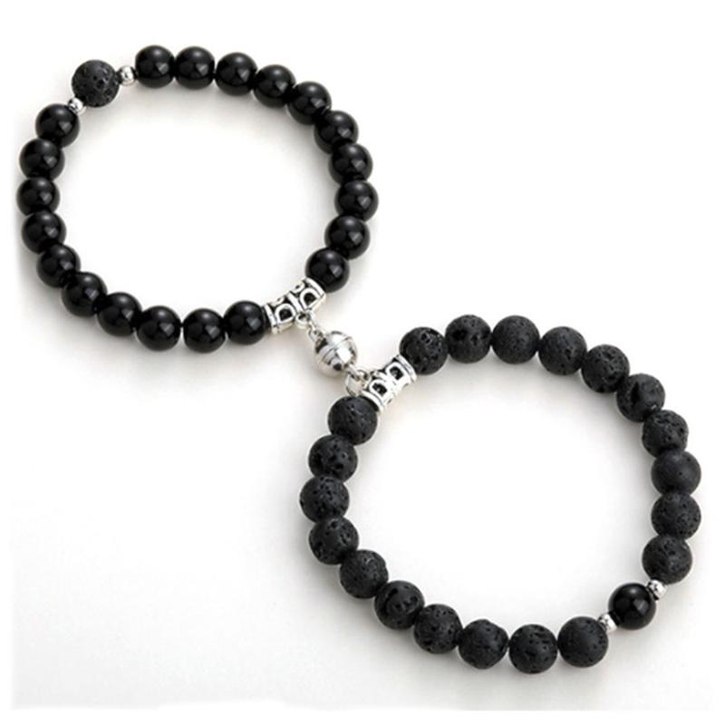 Bangle Creative Fashion 2Pcs/set Natural Stone Beads Yoga Bracelet For Lovers Distance Magnet Couple Bracelets Friendship Jewelry Gifts-image-704661085