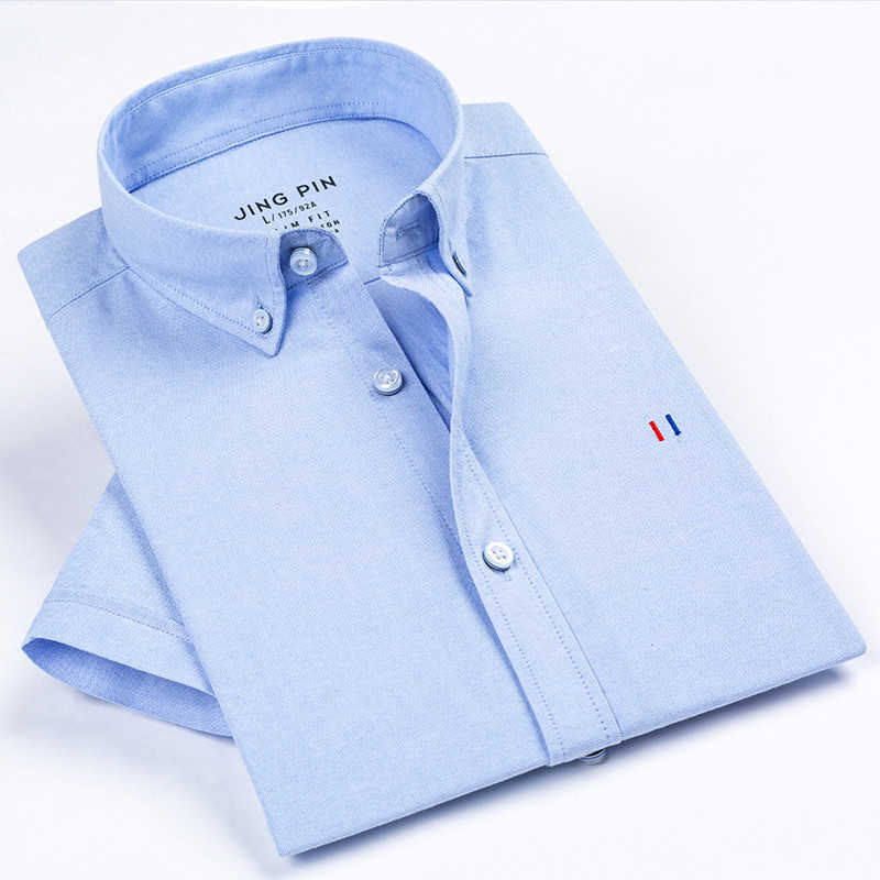 

Oxford Shirts for Men Short Sleeve Summer S to 5xl pure cotton Mens Business casual shirt button down Collar Striped Breatheable 210628, Dx1907