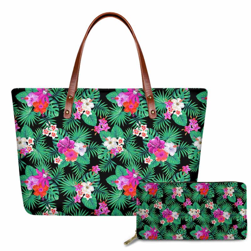 

Evening Bags Bohemia Strips Pattern Handbag 2Pcs Set Hawaii Polynesian Tropical Leaves Printing Shoulder Bag For Woman Leather Tote 2021, Htac275alz21