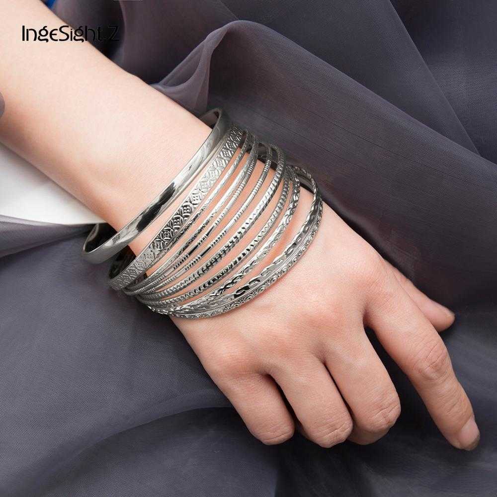 

Ingesight.z 11pcs/set Vintage Geometric Big Round Circle Bracelets Bangles Charm Wrist Chain Arm Bangles Set for Women Jewelry Q0719