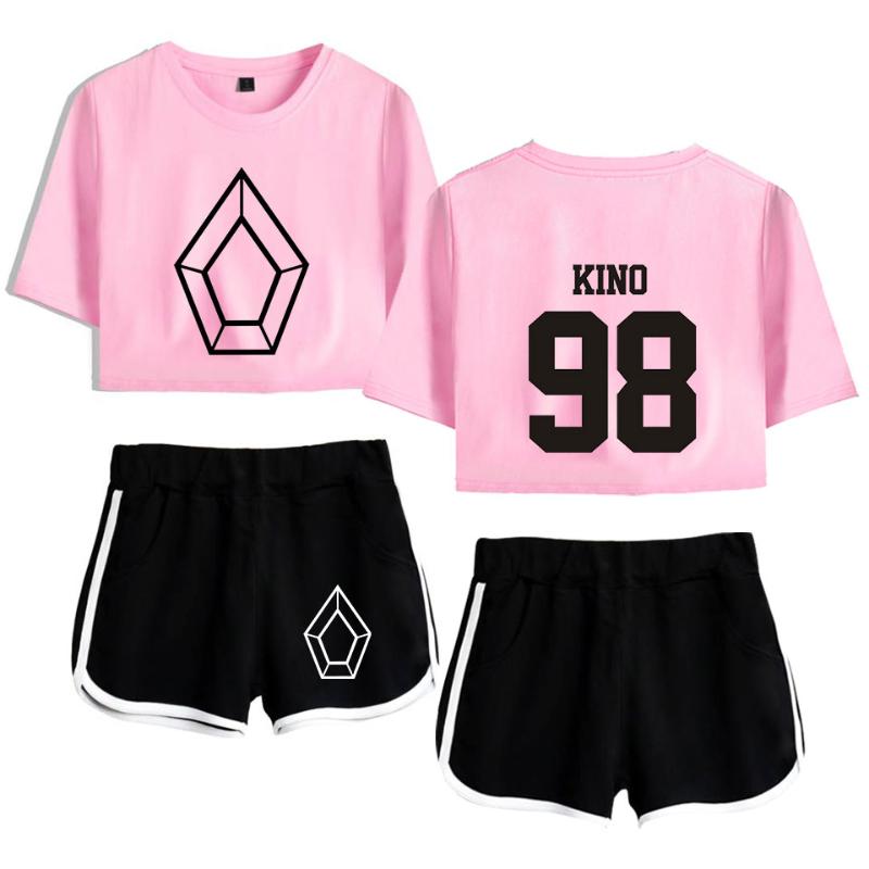 

Summer Pentagon KINO 98 Exposed Navel Pink T Shirt+black Shorts Women's Two-piece Sets Fashion Streetwear Casual Girl's Tracksuits, Gray