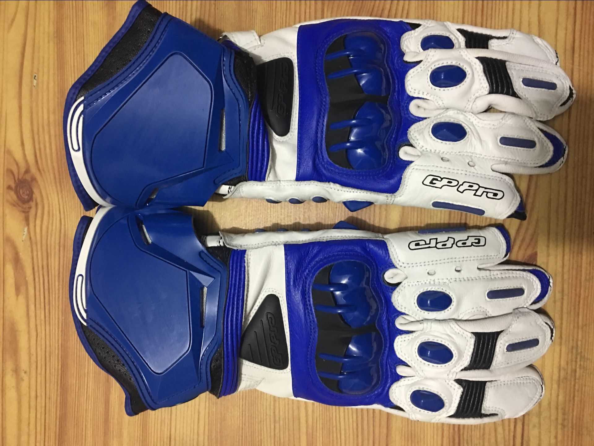 

Alpine GP Motorcycle long Gloves Race driving PRO leather Blue White glove, Black