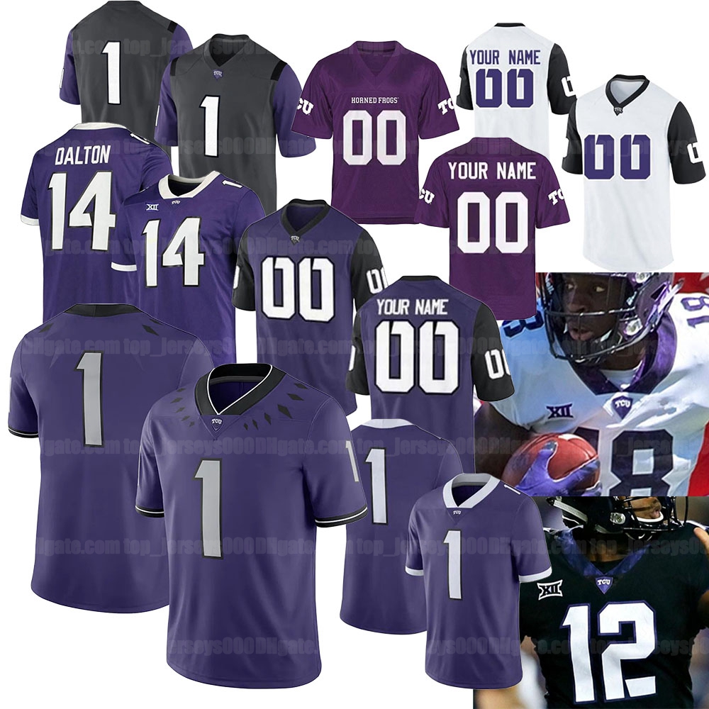 

Custom College Football Jersey Garret Wallow Ross Blacklock Jeff Gladney Andy Dalton LaDainian Tomlinson Max Duggan Blair Conwright Taye Barber Darius Anderson, As shown